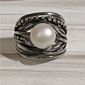 Sterling 925 white  pearl statement ring